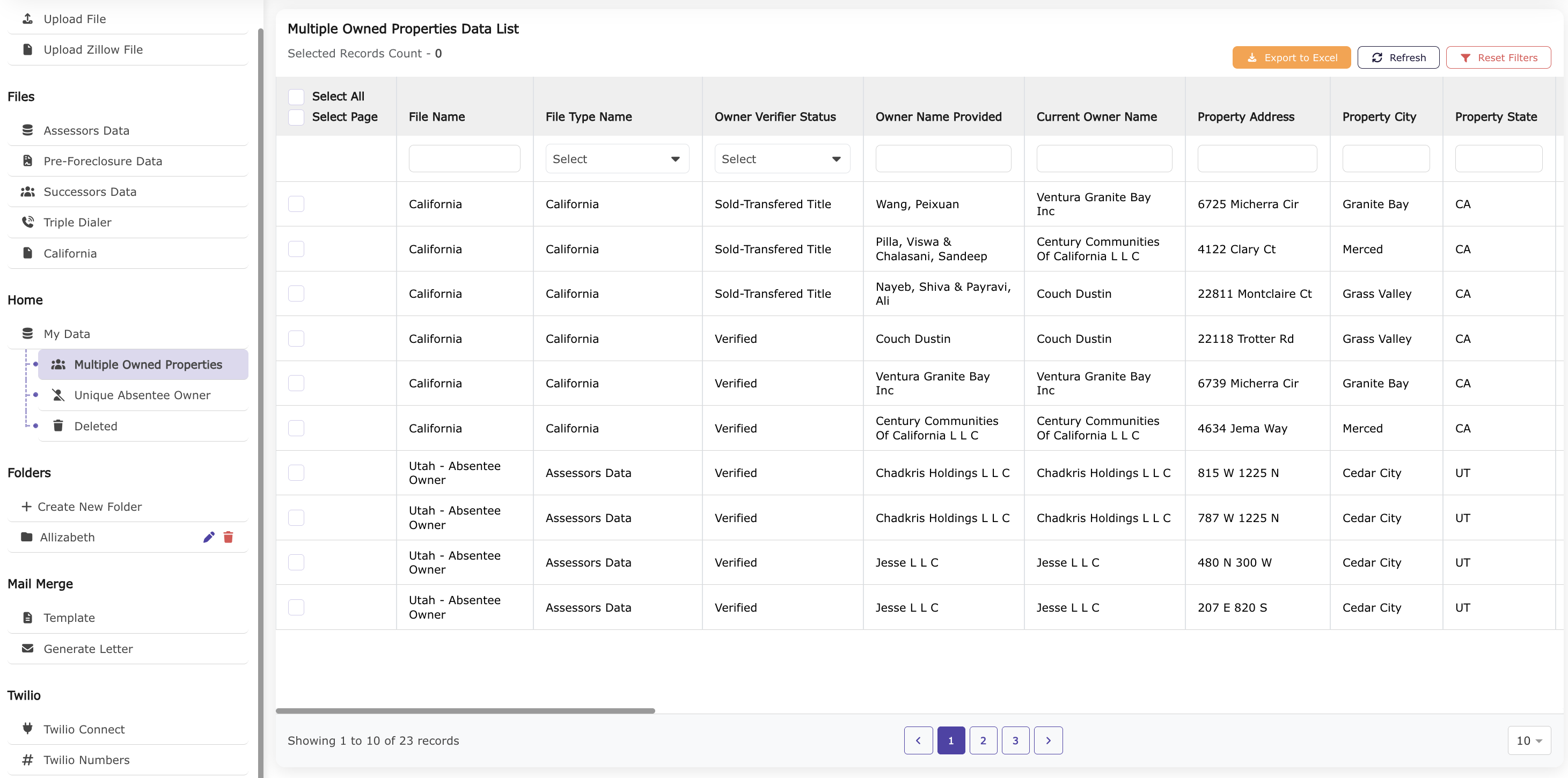 CRM Mail Multiple Owned Property List