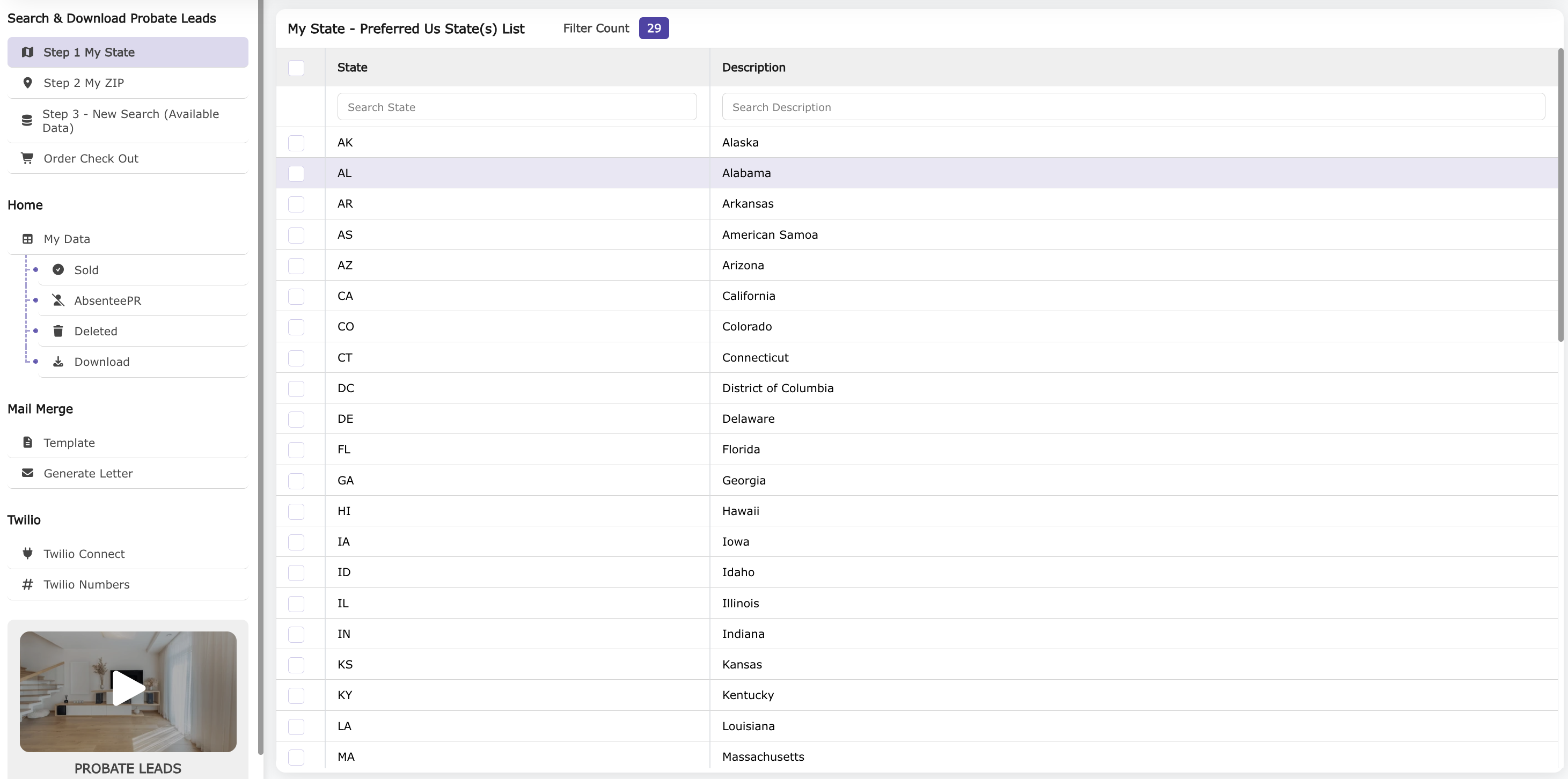 Probate Leads State List