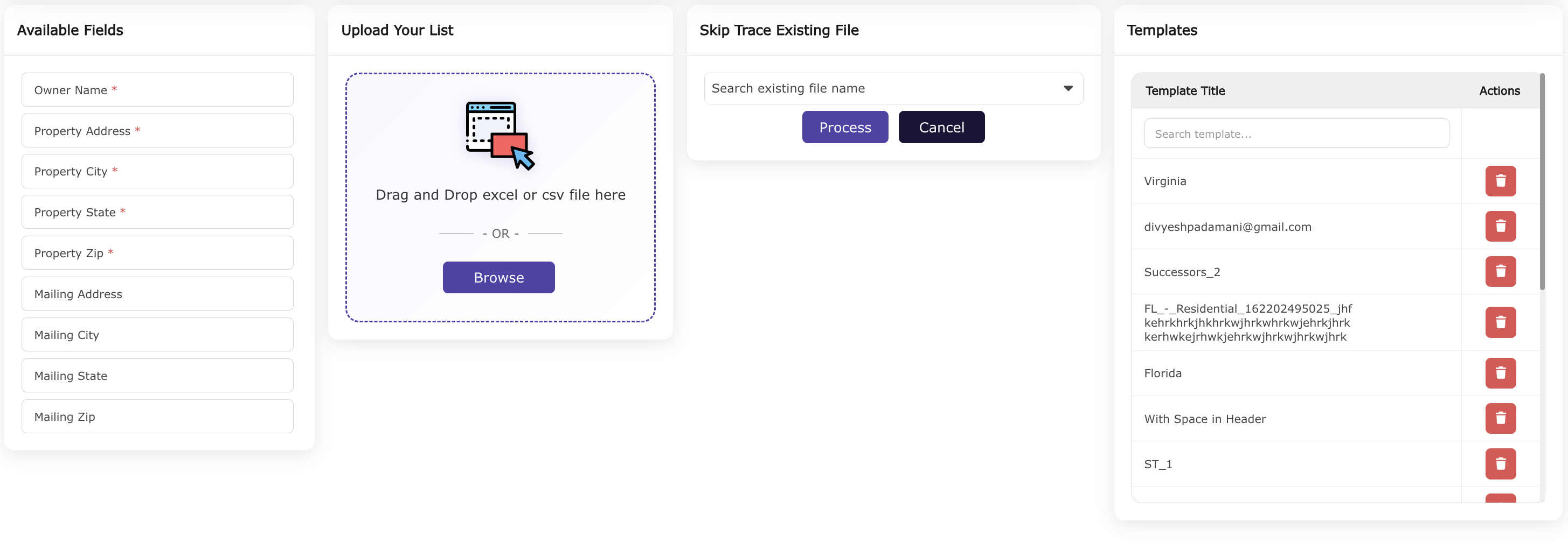 Skiptrace Upload File templete