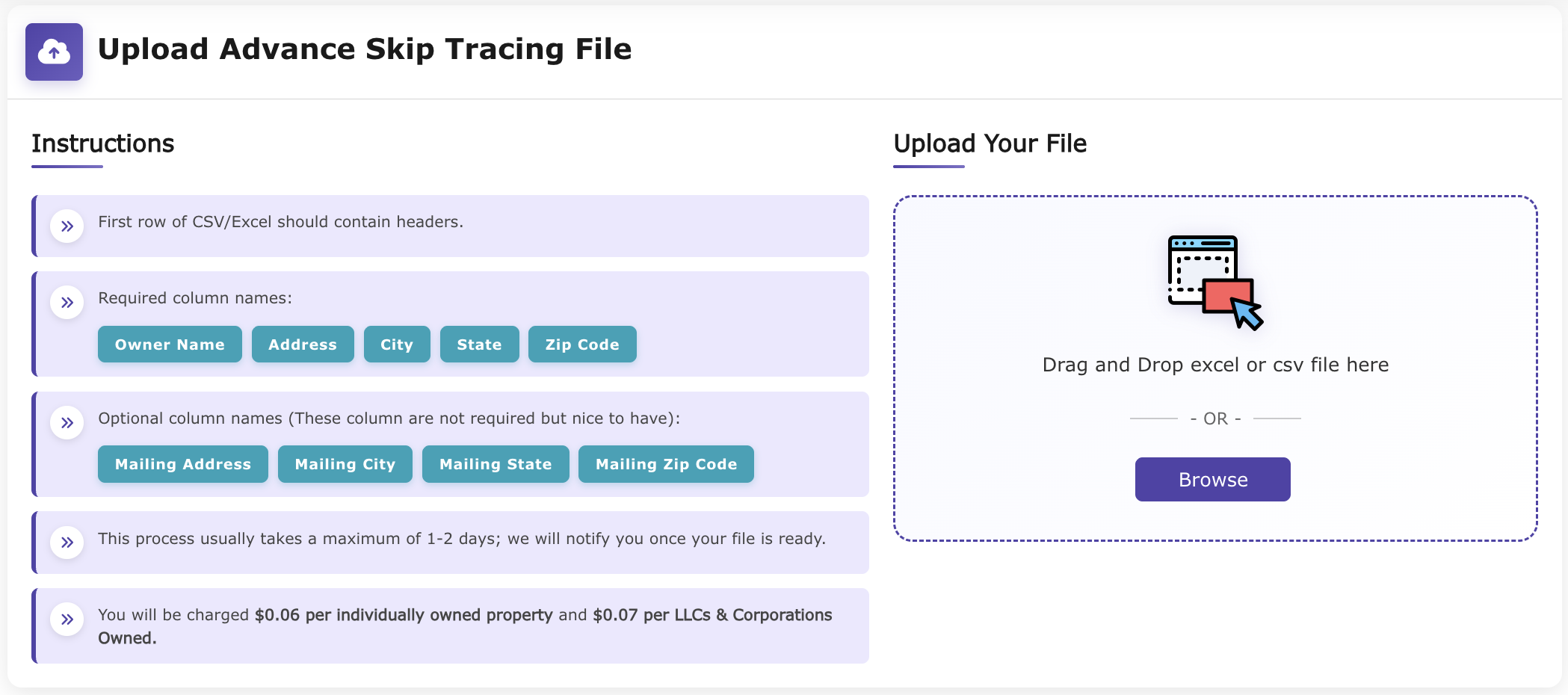 Skiptrace Upload Advanced Skiptracing files