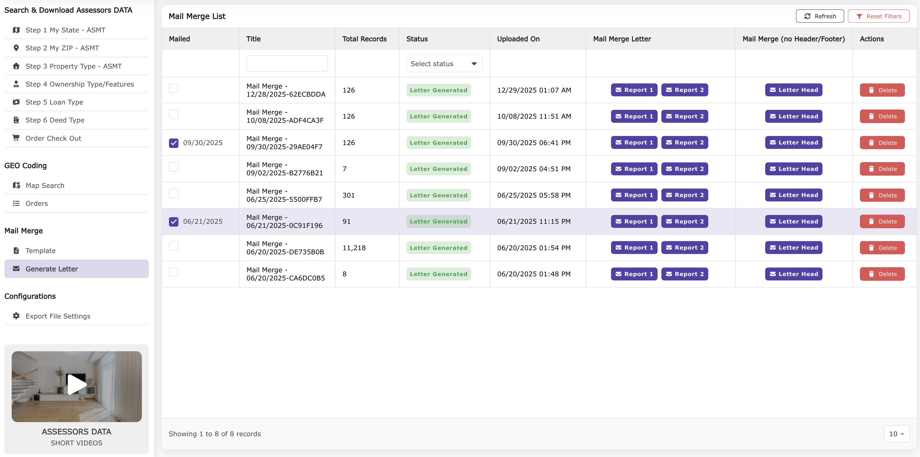 Assessors Data Mail Merge List