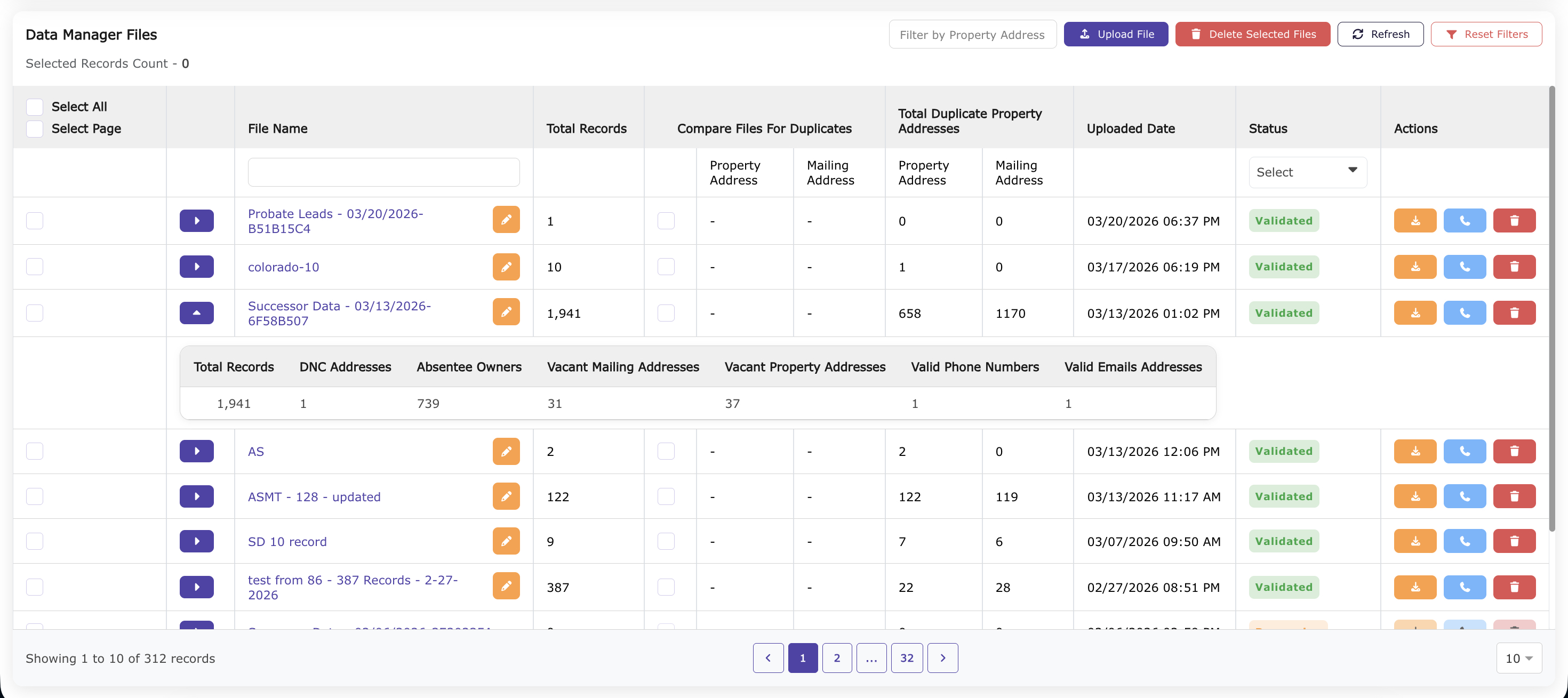 Data Manager File List Expand Section