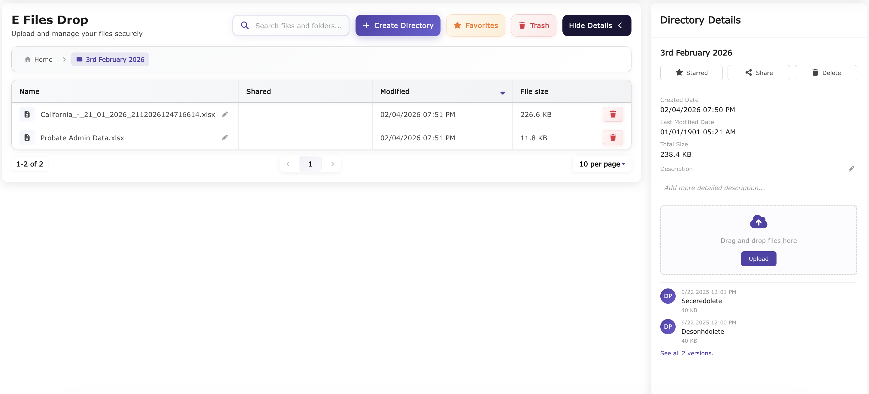 E-File Drops Directory Details